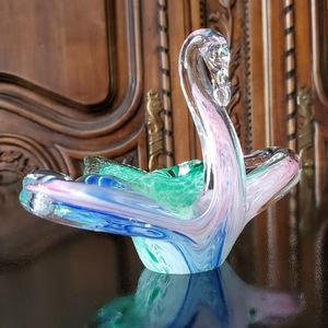 Lavorazione Arte Murano Art Glass Swan 🇮🇹 Pastel Cotton Candy with sticker